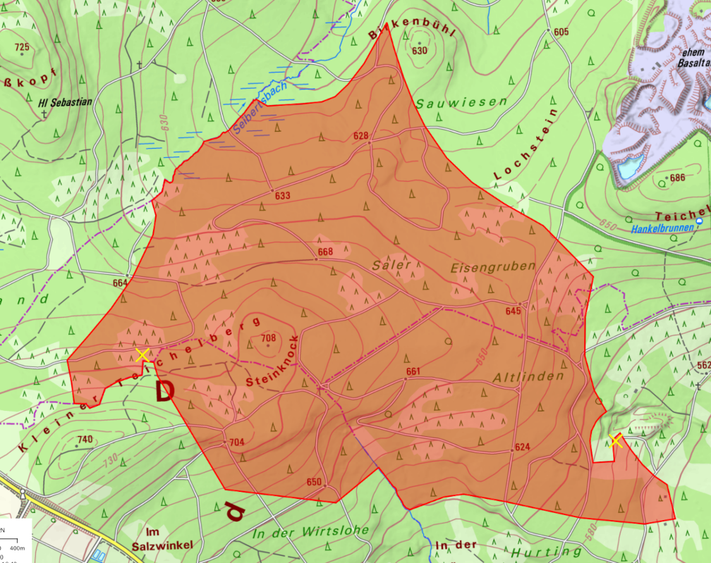 Die Windmessstandorte am Kleinen Teichelberg